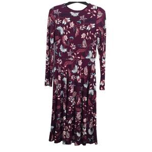 Eliza J Floral Aubergine Long Sleeve Midi Dress Size 4 in Maroon Multicolor NWT